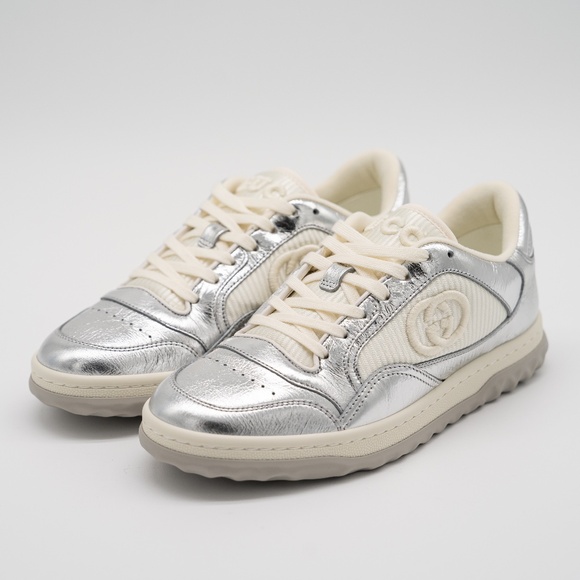 Size 36.5eu 6.5 US Gucci MAC80 Sneakers Metallic Silver Grey White GG - Picture 1 of 13